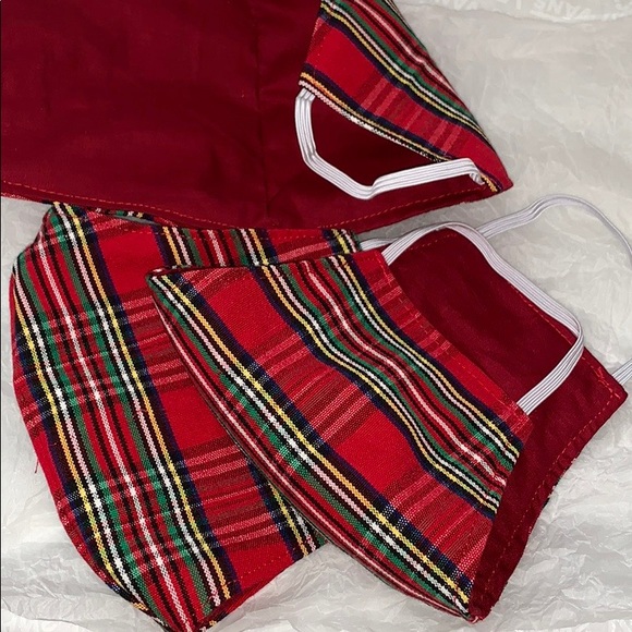 >💙3 LOT DOBLE LAYER HANDMADE BY MY MOM REUSABLE WASHABLE NEW‼️ PLAID RED MEN’S - Picture 1 of 13